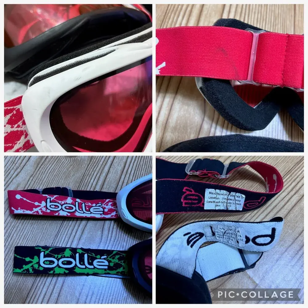 Bollé Ski Snowboard Goggles Red/Green Straps Tinted Dual Lens Adult Unisex (2)